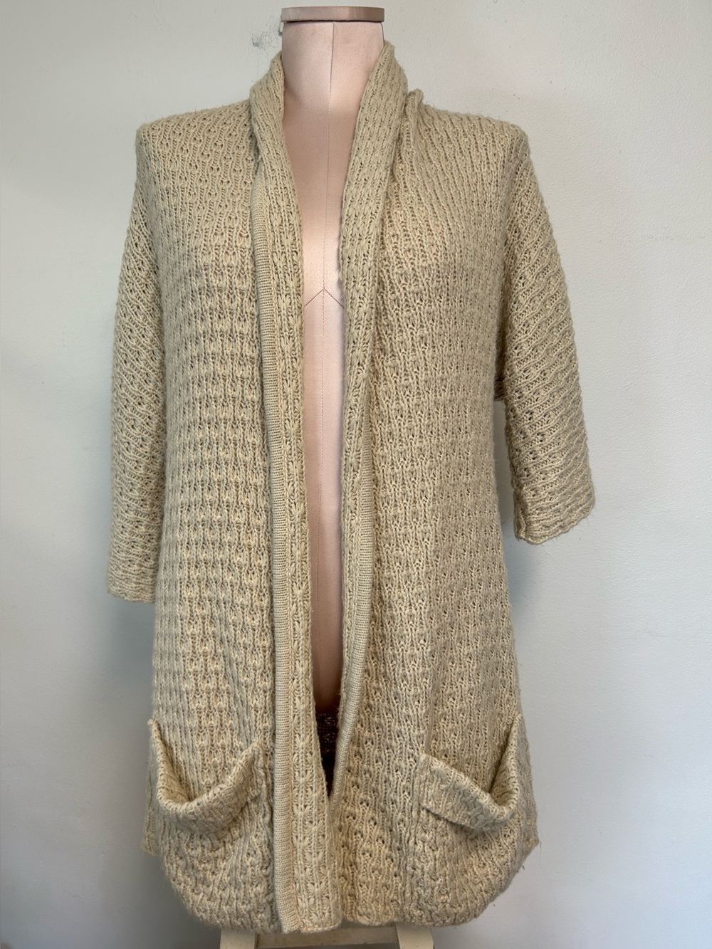 Forever 21 Fall Y2K Relaxed Fit 3/4 Sleeves Open Knit Sweater Cardigan Womens L